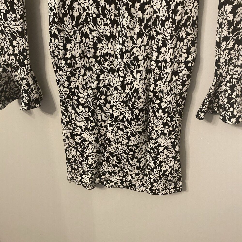 Michael Kors Women Black And White Floral Bell Sleeve Bodycon Dress Size XS - Picture 9 of 12